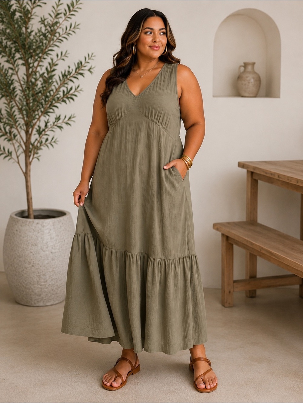 PACT Organic Cotton Coastal Double Gauze Beach to Brunch Maxi Dress Size 3X
